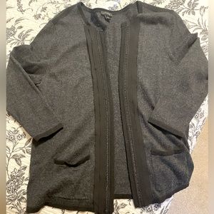 Ann Taylor Cardigan, Gray w/ Black Accent Size Small